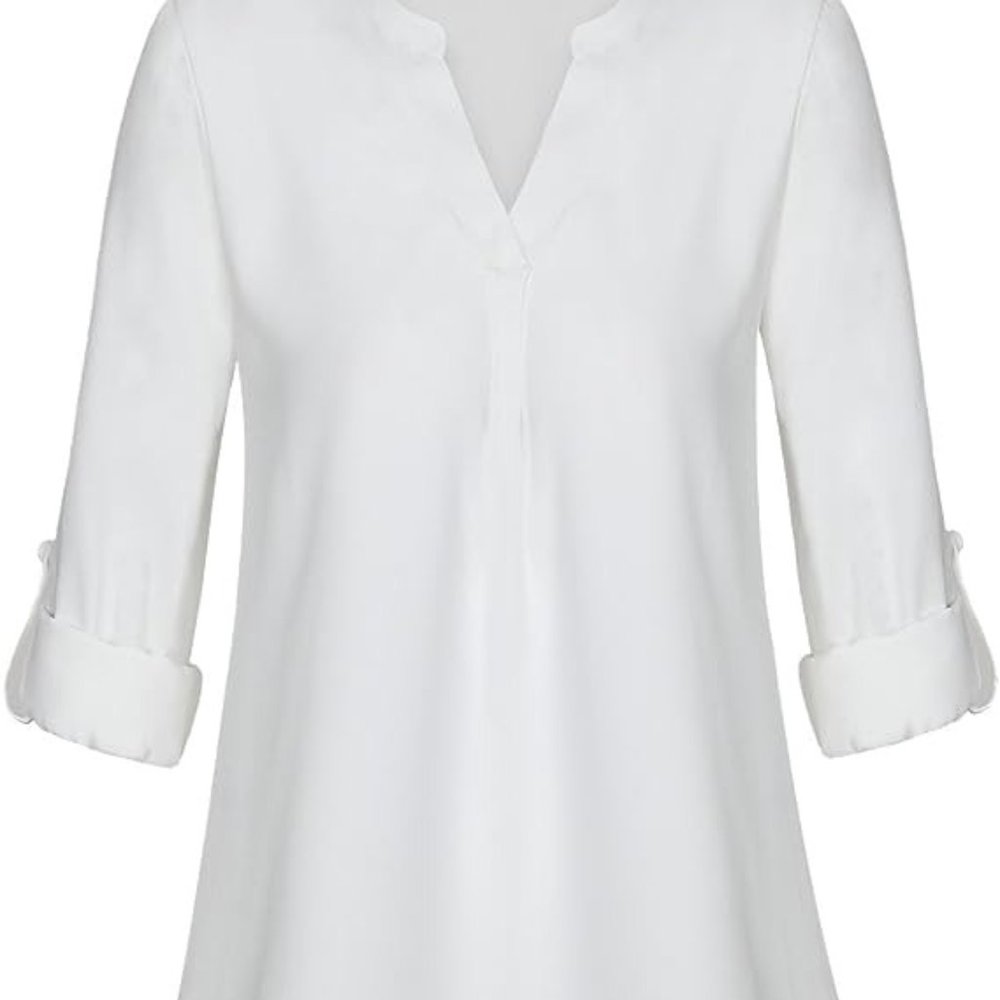 NWOT Women's White 3/4 Sleeve V-Neck Dress Shirt